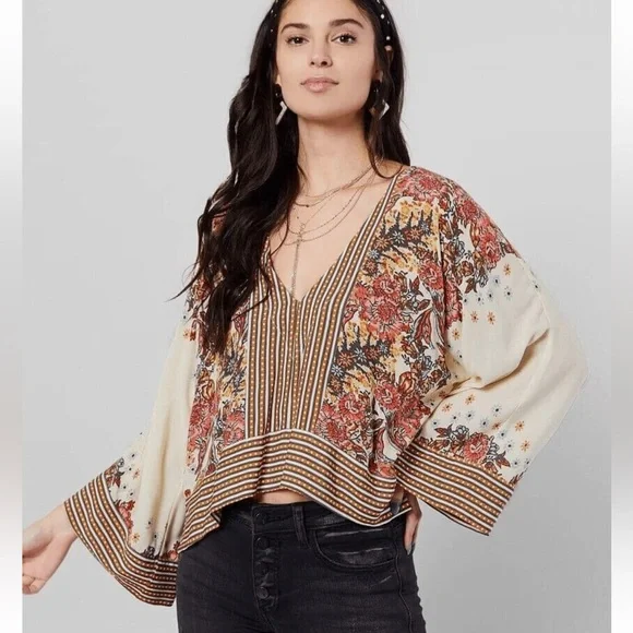 Free People Mix and Match Blouse Tea Combo Crop Boho Festival Top Long Sleeve - Picture 1 of 10